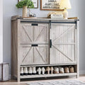Ljojo™ Farmhouse Shoe Storage Cabinet: 2 Flip Drawers, Sliding Door, Rustic Hidden Organizer