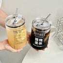 Ljojo 1000ML Glass Measuring Cup with Lid and Straw Handle for Home Drinkware