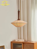 Japanese Wabi-sabi Hand Knitting Cotton Pendant Light LED E27 Solid Wood Zen Decor by Ljojo