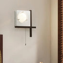 Ljojo LED Wall Lamp Chain Switch Dark Wood Clear Glass Sconce for Bedroom Aisle