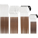 Ljojo 24Pcs Brown Silver Stainless Steel Cutlery Set with Wooden Handle
