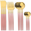 Ljojo 16-Piece Stainless Steel Black Gold Cutlery Set Silverware Dinnerware Flatware