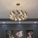 Ljojo Luxury Gold Lattice Crystal Pendant Chandelier - Modern Living Room Decor Statement Piece