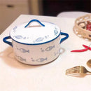 Ljojo 1000ml Ceramic Double Ear Noodle Soup Bowl with Cover - 15cm Microwave Oven Bowl