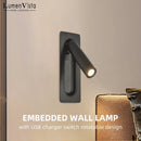 Ljojo LED Wall Light with Switch and USB Charging - Bedroom Reading Lamp