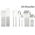 Ljojo 24-Piece Stainless Steel Cutlery Set: Black Silverware Flatware Fork Knife Spoon