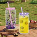 Ljojo 16oz Double Wall Snowglobe Mason Jar Cups with Straw - Set of 8