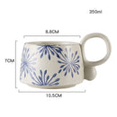 Ljojo 12oz Blue and White Ceramic Coffee Mug - Handmade Stoneware Cup
