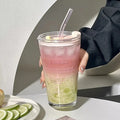 Ljojo 450ml Glass Tumbler with Straw and Lid - Transparent Bubble Tea Cup