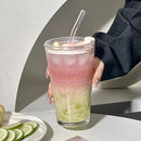 Ljojo 450ml Glass Tumbler with Straw and Lid - Transparent Bubble Tea Cup