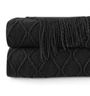 Cozy Knit Throw Blanket with Tassel, Black Lightweight Decorative Blanket for Couch and Bed by Ljojo