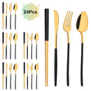 Ljojo 24Pcs Black Gold Cutlery Set Stainless Steel Tableware Luxury Dinnerware