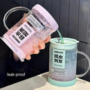 Ljojo 1000ml Glass Cup Lid Straw Handle Large Kawaii Tumbler Juice Drinking Bottle