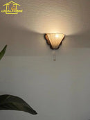 French Design Retro LED Wall Lamp Solid Wood Fabric Art Decor Bedroom Living Room Ljojo