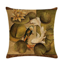 Ljojo Lotus Carp Print Cushion Cover for Home Decor on Mahogany Chair