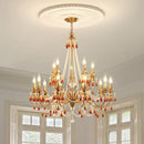 French Red Crystal Chandelier Pendant Light by Ljojo - Luxury Copper E14 LED Hanging Lamp