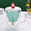 Ljojo 300ml Christmas Double Wall Glass Cup with Silicone Lid