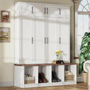 Ljojo™ Wide Farmhouse Hall Tree with Walnut Bench and 8-Door Shoe Cabinet