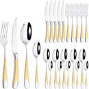Ljojo 24pcs Stainless Steel Cutlery Set - Western Dinnerware Flatware Kit