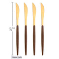 Ljojo 16Pcs Brown Gold Stainless Steel Dinnerware Set with Wooden Handle