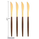 Ljojo 16Pcs Brown Gold Stainless Steel Dinnerware Set with Wooden Handle