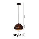 Ljojo Etched Lampshade Wrought Iron Chandelier Industrial Pendant Lamp for Dining Living Room