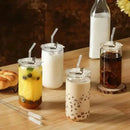 Ljojo 16oz Glass Tumblers with Lids & Straws - Set of 2