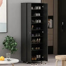 Ljojo™ 8-Tier Tall Shoe Storage Cabinet with Wheels and 2 Doors, Wood Shoe Rack