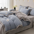 Ljojo 2024 Solid Color Milk Fleece 4-Piece Set with Wide Edge Craft & Flannel Quilt Cover