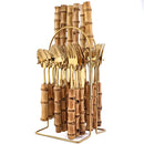 Ljojo 24-Piece Bamboo Handle Stainless Steel Flatware Set