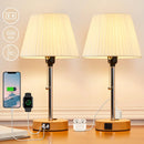 Ljojo LED Desk Lamp with USB C Charging Ports & Pull Chain - Small Bedside Table Lamp