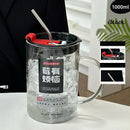 Ljojo 1000ML Glass Measuring Cup with Lid and Straw Handle for Home Drinkware