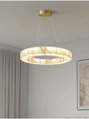 Alabaster Round Marble Chandelier: Luxury LED Hanging Lamps for Living Room by Ljojo