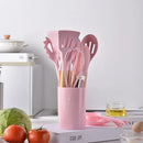 Ljojo 12-Piece Silicone Utensils Set with Wooden Handles for Non-Stick Cooking