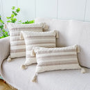 Ivory Brown Coffee Black Stripe Pillow Case with Tassels - Ljojo Brand