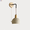 Ljojo LED Pull Chain Wall Sconce Cement Shade Wood Stair Light