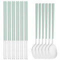 Ljojo 12-Piece Green Handle Stainless Steel Dinnerware Set chopsticks spoons flatware