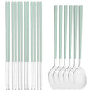 Ljojo 12-Piece Green Handle Stainless Steel Dinnerware Set chopsticks spoons flatware