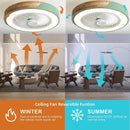Ljojo 52CM Green Wood Ceiling Fan Light With Remote Control for Bedroom Dining Room