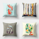 Fox and Bird Polyester Pillowcase by Ljojo: Cartoon Landscape Cushion Cover for Sofa