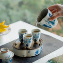 Blue Loquat Begonia Pot Holder Set by Ljojo: Hand-painted Ceramic Kung Fu Tea Table Base