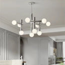 Ljojo Mid-Century Chrome Chandelier with White Glass Shades