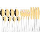 Ljojo 16-Piece Mirror Black Stainless Steel Cutlery Set for Kitchen Tableware