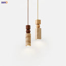 Ljojo LED Hanging Lamp: Japanese Style Yellow Travertine Pendant Lights for Home Decor