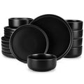 Ljojo 18/24PCS Black Ceramic Plate Sets - Mediterranean Blue Stoneware Dinner Set