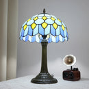 Blue Baroque Stained Glass Table Lamp Handcrafted Artwork for Bedroom, Ljojo