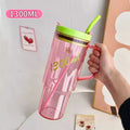 Ljojo 1300ml Tumbler Cup with Handle, Lid, Straw - Big Plastic Travel Drink Bottle