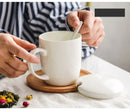 Ljojo 400ML Ceramic Bone  Cute Cup with Lid, Porcelain Sublimated Morning Mugs