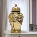Ljojo™ Gold Ceramic Lattice Temple Jar with Lid - Home Decor Vase