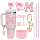 Ljojo 10-Piece Cup Accessories Set with Straws, Brush, Flower Charm, & Spill-Proof Stopper
